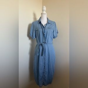 Denim Blue Tie Midi Dress